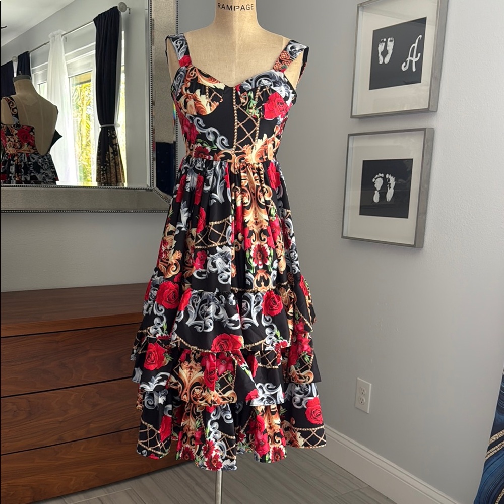 Amalfi - Nepali - Stunning Floral Black and Red Dress